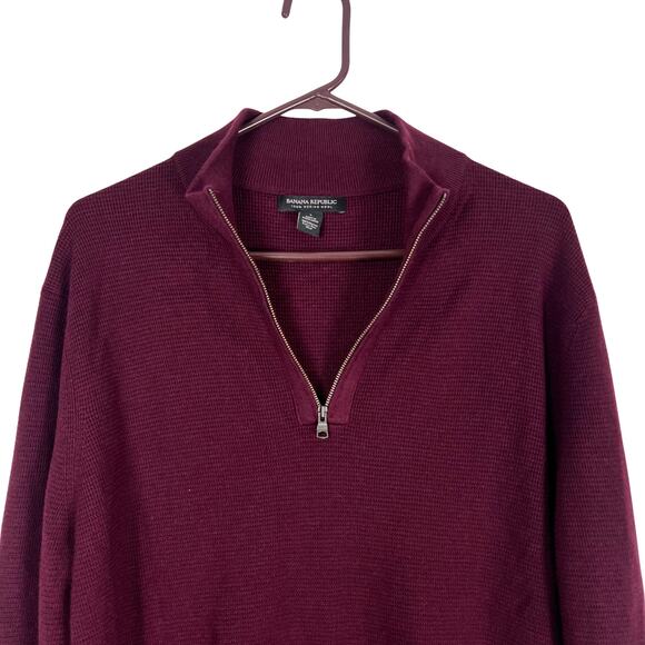 Banana Republic Merino Wool Quarter Zip Sweater Burgundy L Minimalist Old Money - Picture 6 of 8